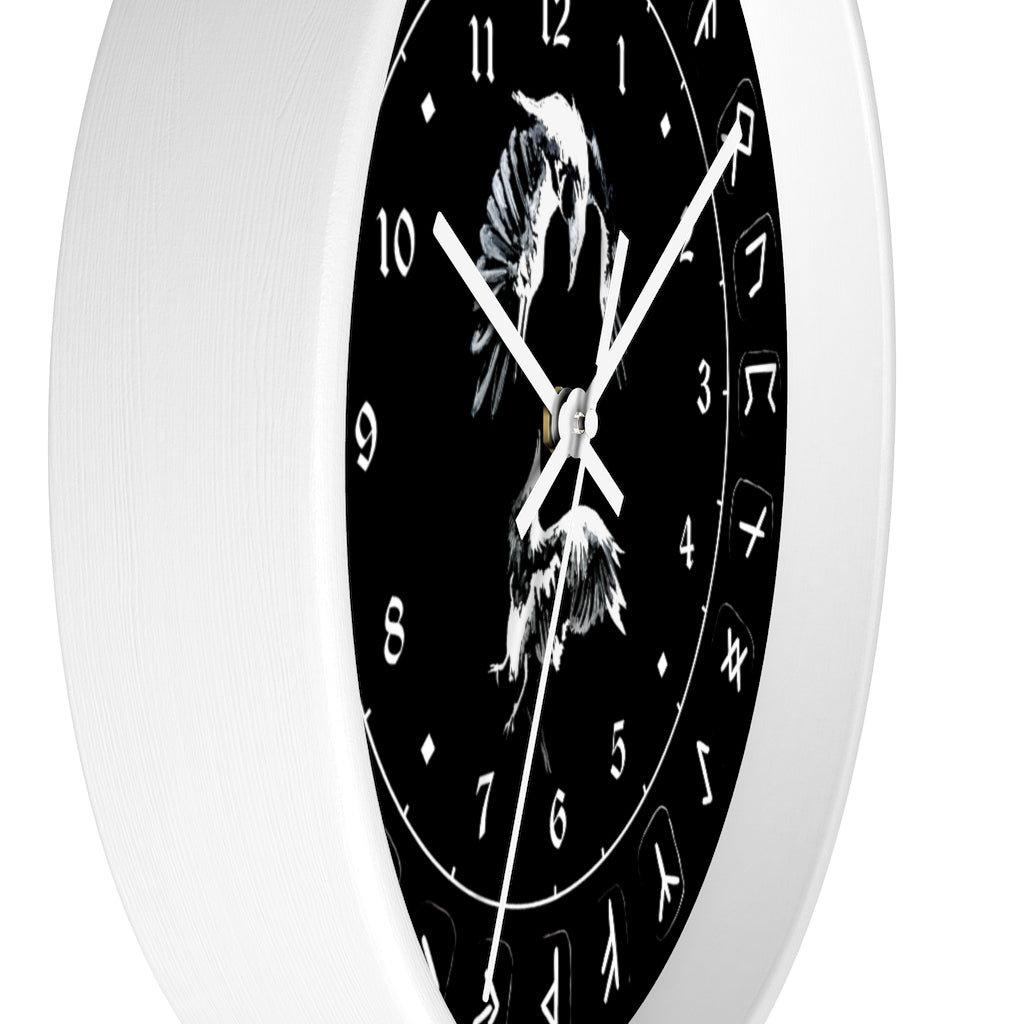 Wall clock - Ravens Play - Runes. Norse Viking clock. Black version