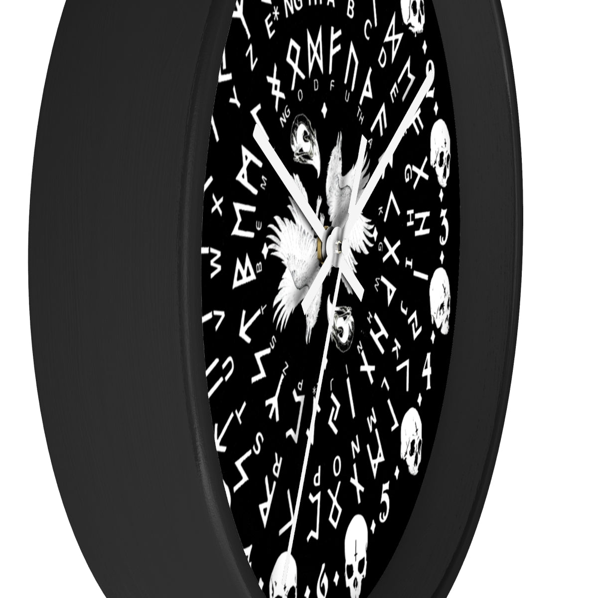 Huginn and Muninn. Odin Wall clock - Pagan, Rune and skull clock. Witchcraft and Viking style. Black version.