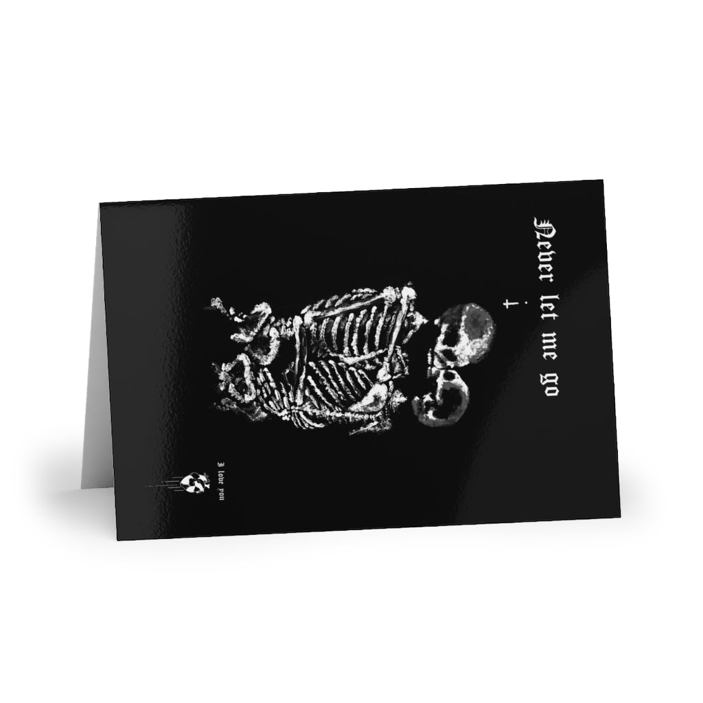 Never let me go. Greeting Cards (1 or 10-pcs). Black version. I love you. Anniversary, Christmas, Birthday card