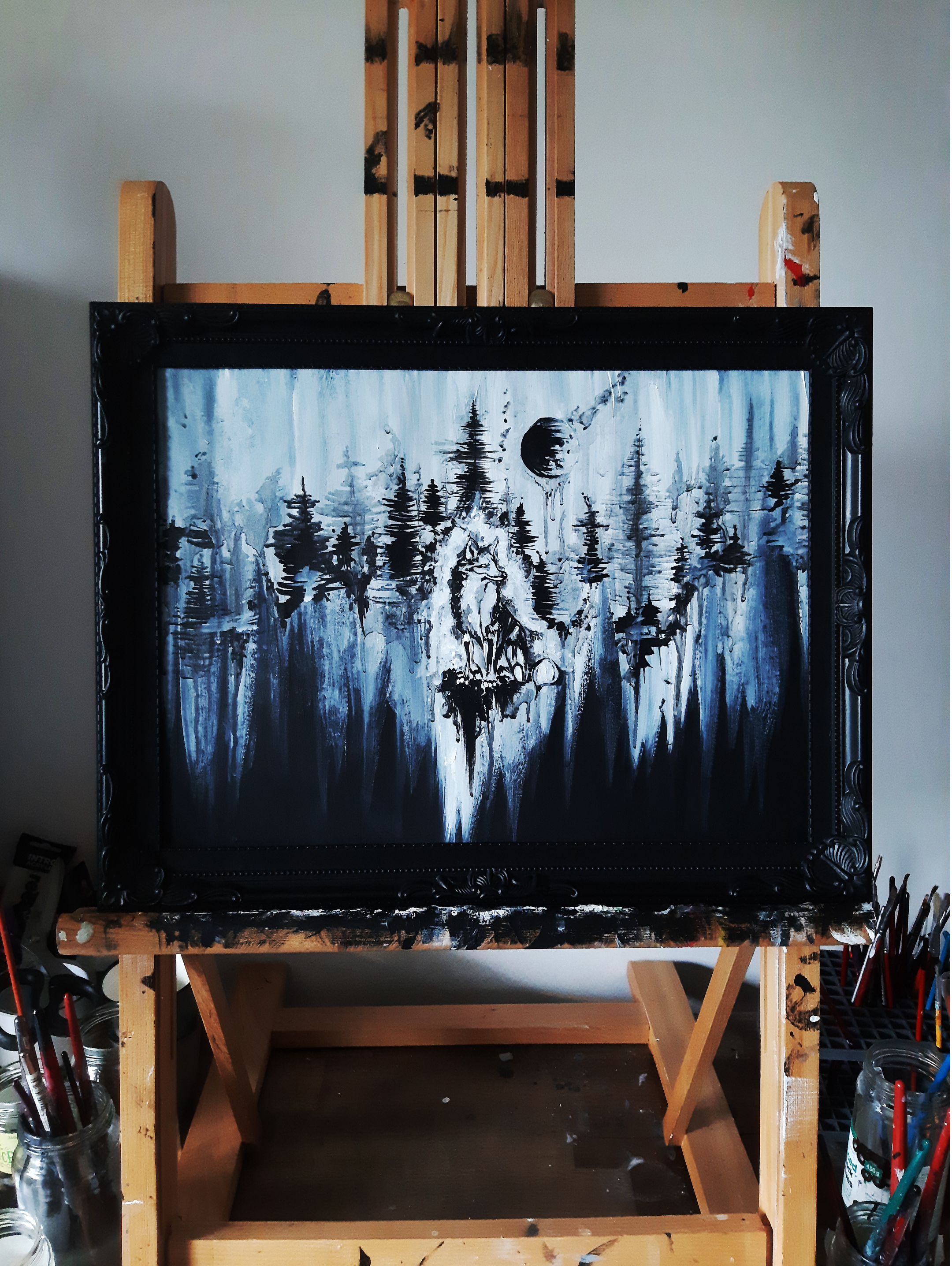 Fox in the moonlights darkness - Premium Matte horizontal posters. Wall art, gothic home décor, Fox and forest art.
