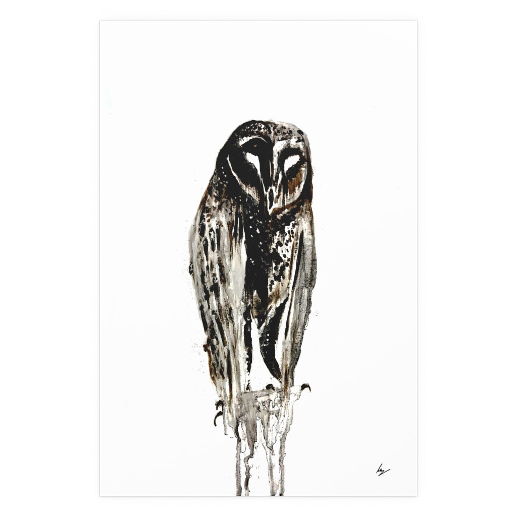 Silent Owl - Fine Art Posters. Wall art. Painting. Artwork - Black version