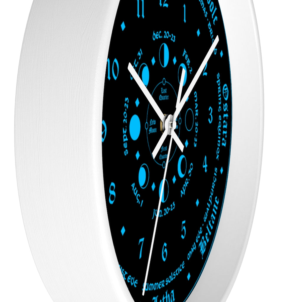 Wall clock -  Wicca Pagan Celtic Triquetra. Ice blue.