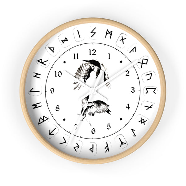 Wall clock - Ravens Play - Runes. Norse Viking clock