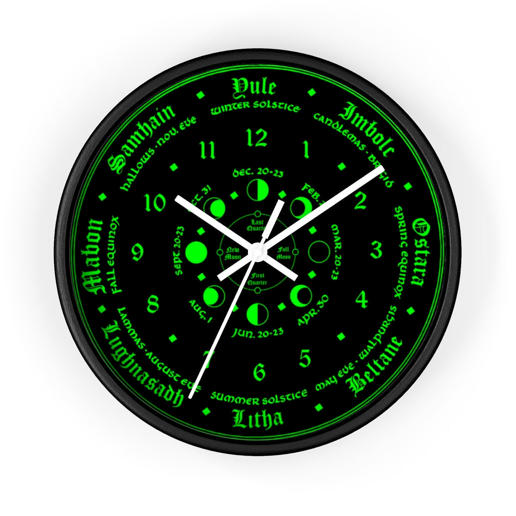 Wall clock -  Wicca Pagan Celtic Triquetra. witchy green.