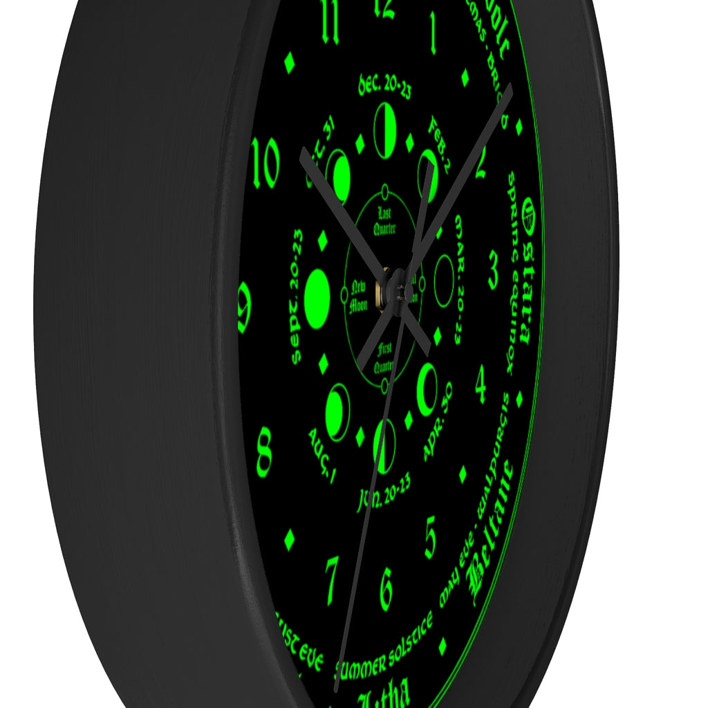Wall clock -  Wicca Pagan Celtic Triquetra. witchy green.