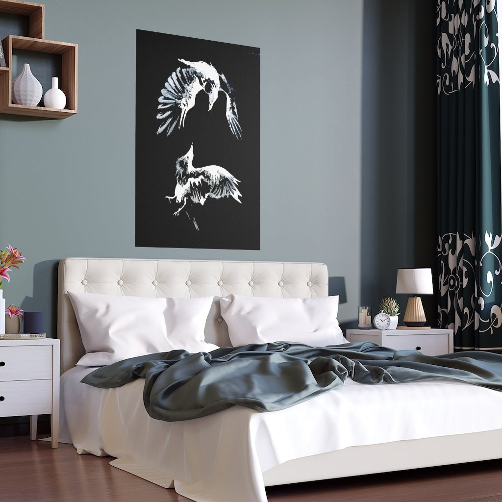 Ravens Play - Fine Art Posters. Wall art. Painting. Artwork. Black version.