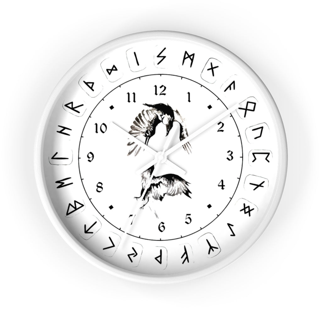 Wall clock - Ravens Play - Runes. Norse Viking clock