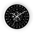 Wall clock - Pagan, Rune and moon cycle clock. witchcraft. Black version.