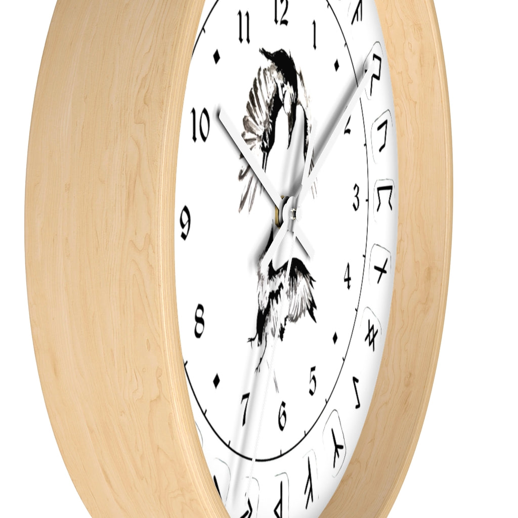 Wall clock - Ravens Play - Runes. Norse Viking clock
