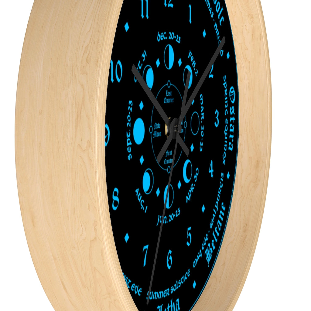 Wall clock -  Wicca Pagan Celtic Triquetra. Ice blue.