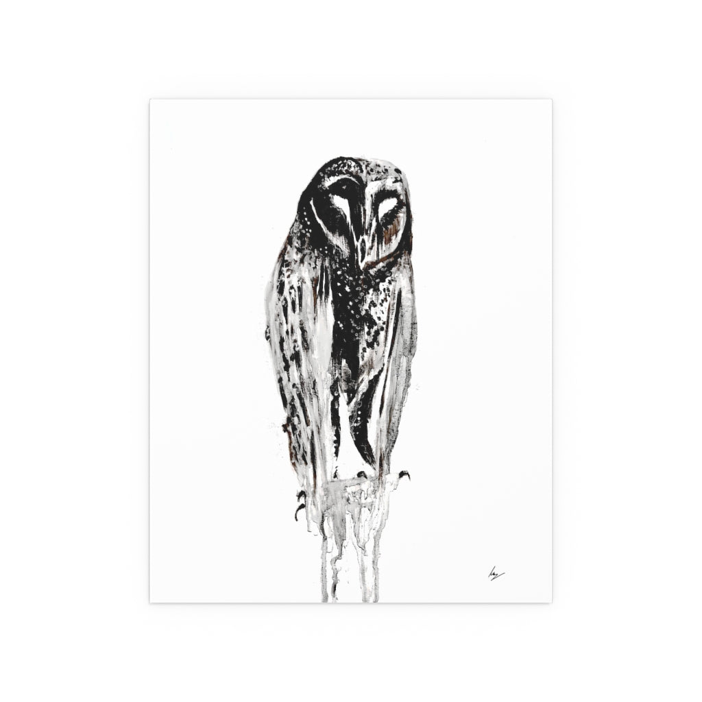 Silent Owl - Fine Art Posters. Wall art. Painting. Artwork - Black version