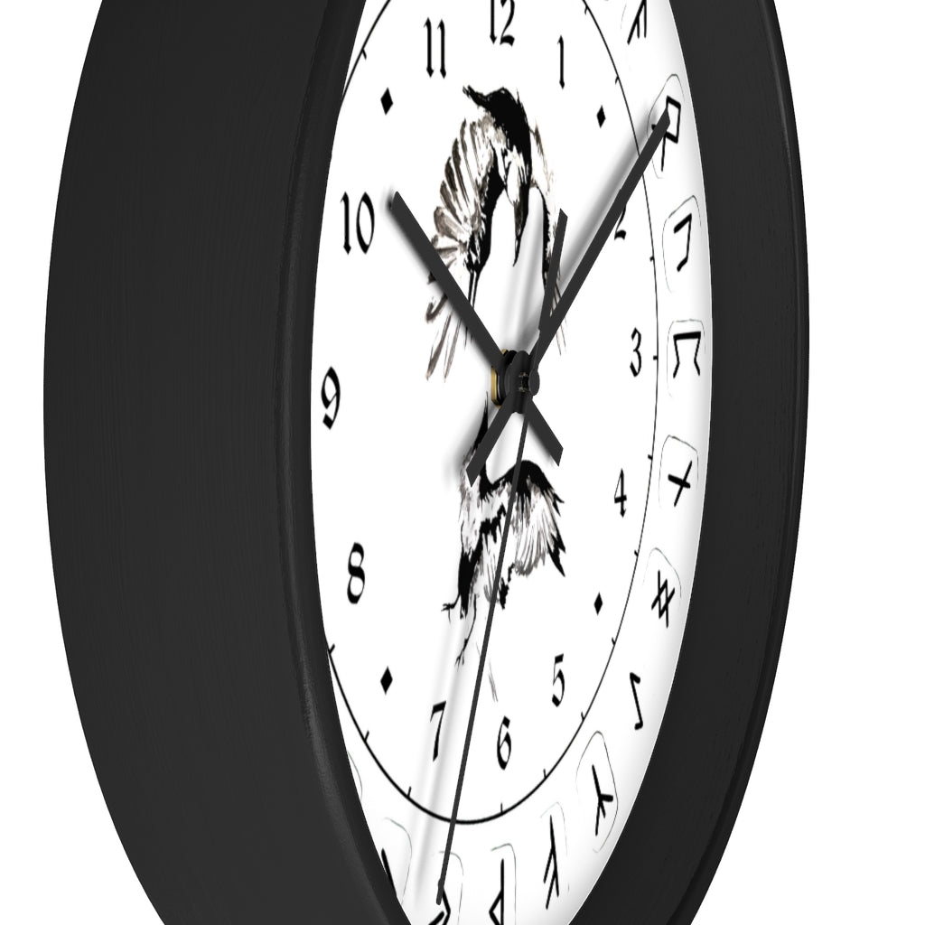 Wall clock - Ravens Play - Runes. Norse Viking clock