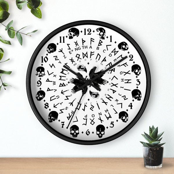 Huginn and Muninn. Odin Wall clock - Pagan, Rune and moon cycle clock. witchcraft. Black version.