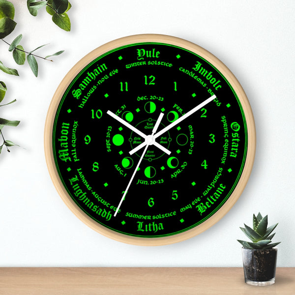 Wall clock -  Wicca Pagan Celtic Triquetra. witchy green.