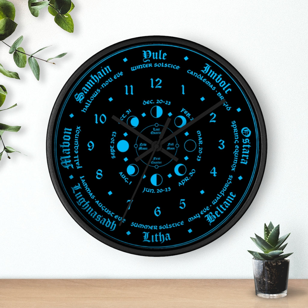 Wall clock -  Wicca Pagan Celtic Triquetra. Ice blue.