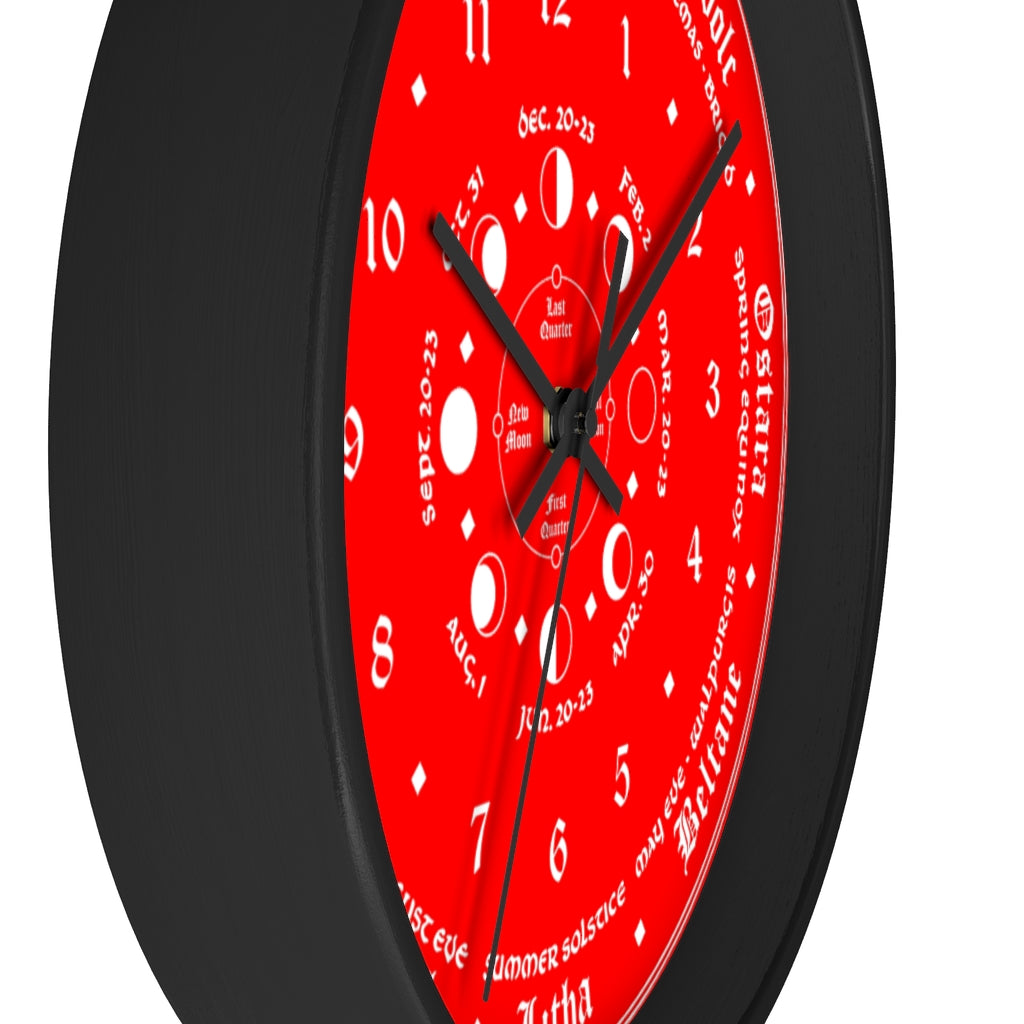 Wall clock -  Wicca Pagan Celtic Triquetra. Ravens blood red.