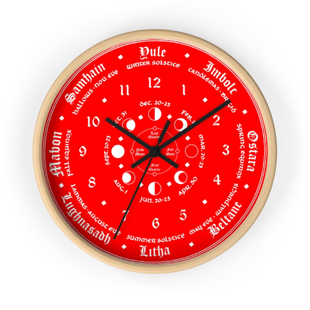 Wall clock -  Wicca Pagan Celtic Triquetra. Ravens blood red.