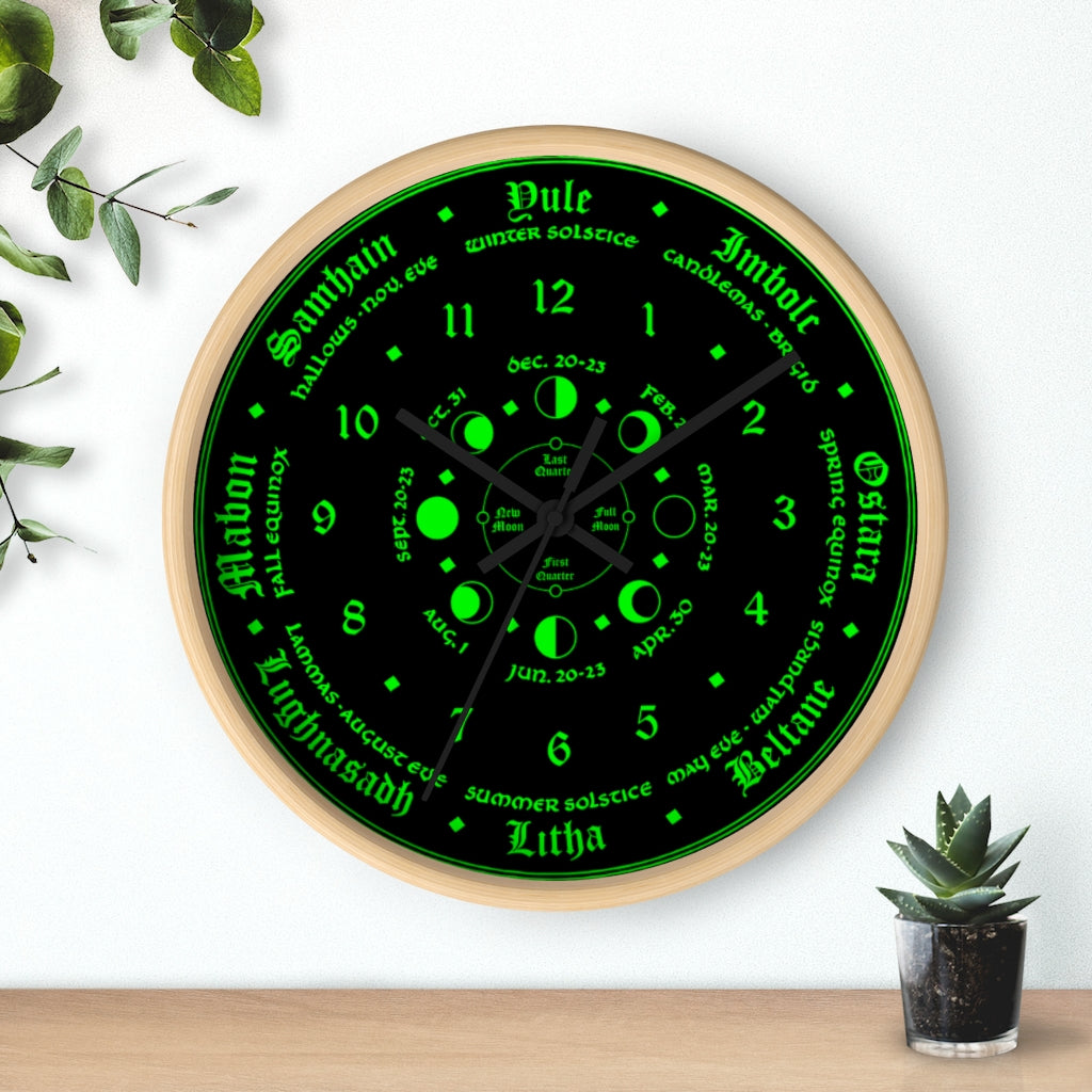 Wall clock -  Wicca Pagan Celtic Triquetra. witchy green.