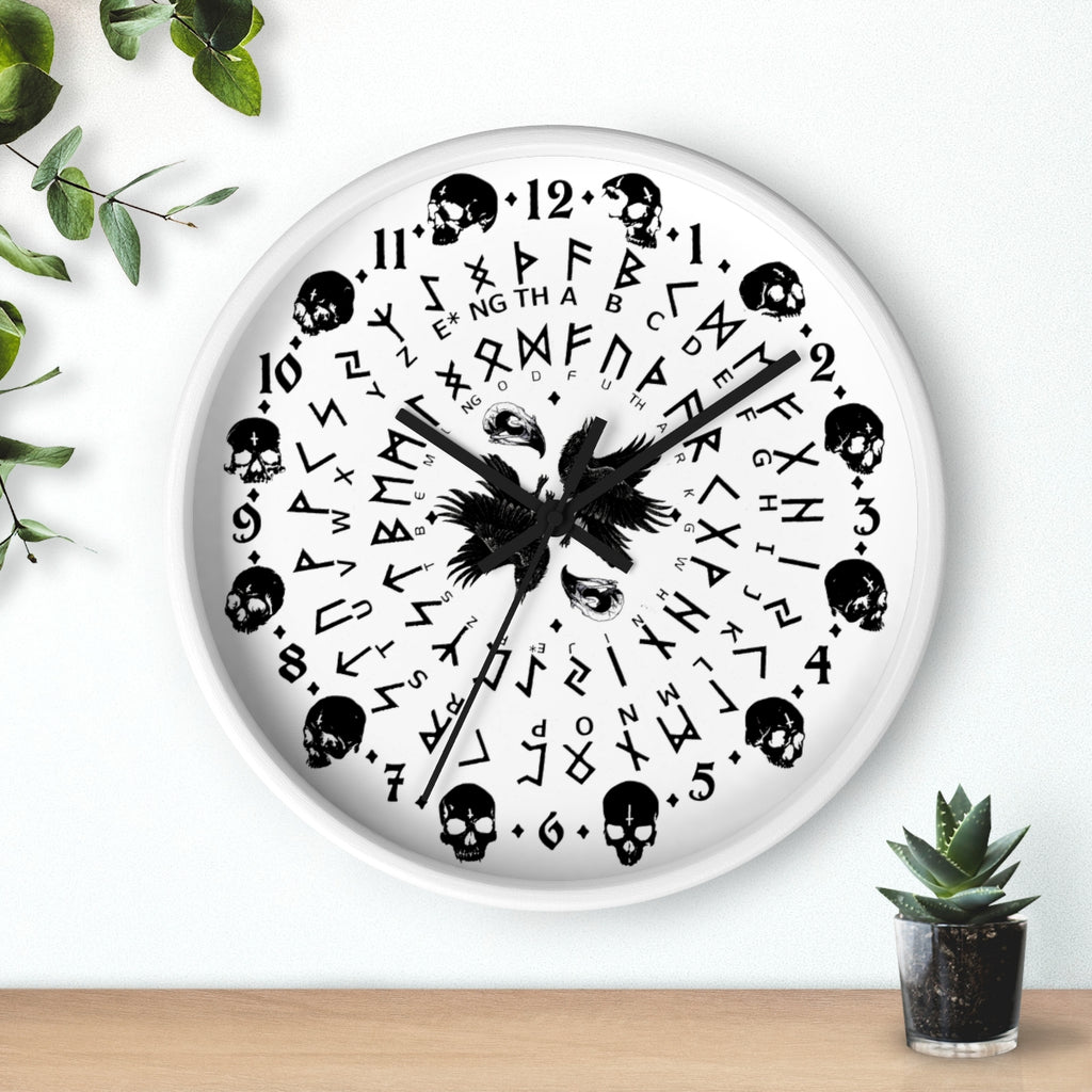 Huginn and Muninn. Odin Wall clock - Pagan, Rune and moon cycle clock. witchcraft. Black version.
