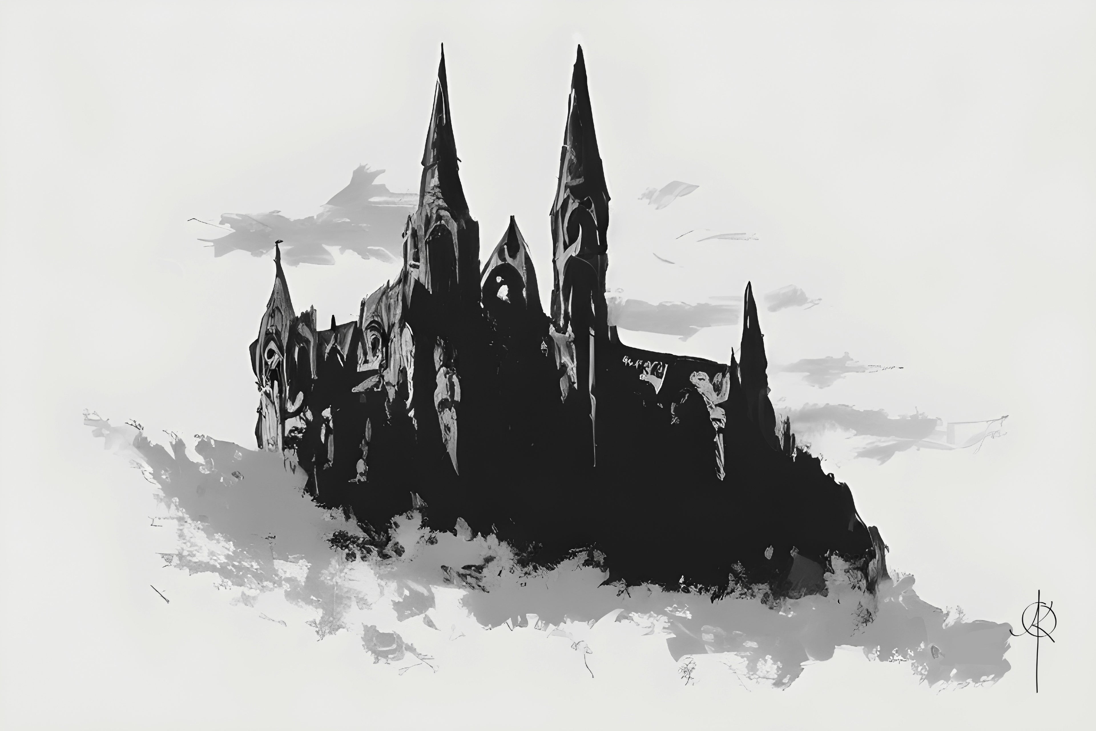 Dracula's castle. Art print. Artwork. Gothic home decor.