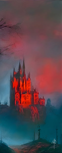 Graveyard castle. Oil painting. Art print. original artwork.