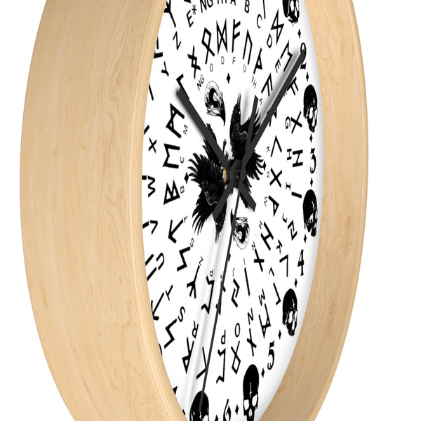 Huginn and Muninn. Odin Wall clock - Pagan, Rune and moon cycle clock. witchcraft. Black version.