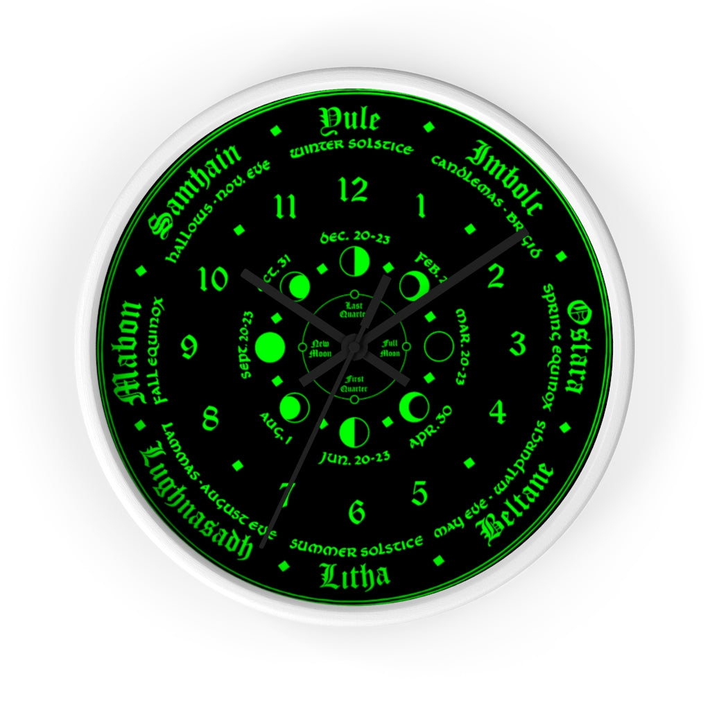 Wall clock -  Wicca Pagan Celtic Triquetra. witchy green.