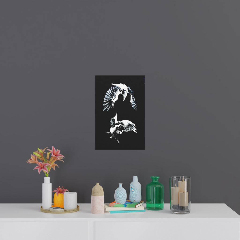 Ravens Play - Fine Art Posters. Wall art. Painting. Artwork. Black version.