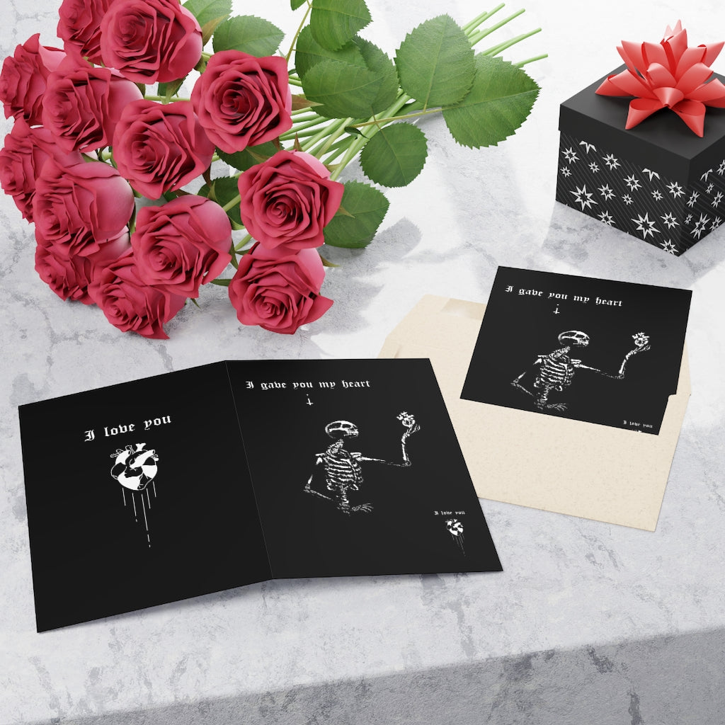 I gave you my heart. Greeting Cards (1 or 10-pcs). Black version. I love you. Anniversary, Christmas, Birthday card