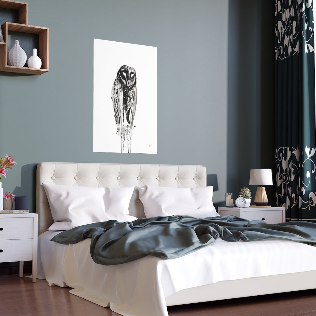 Silent Owl - Fine Art Posters. Wall art. Painting. Artwork - Black version