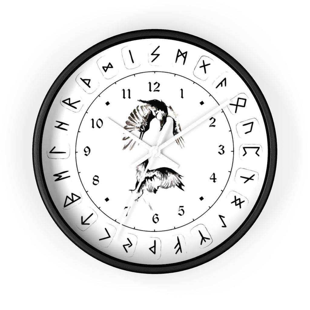 Wall clock - Ravens Play - Runes. Norse Viking clock