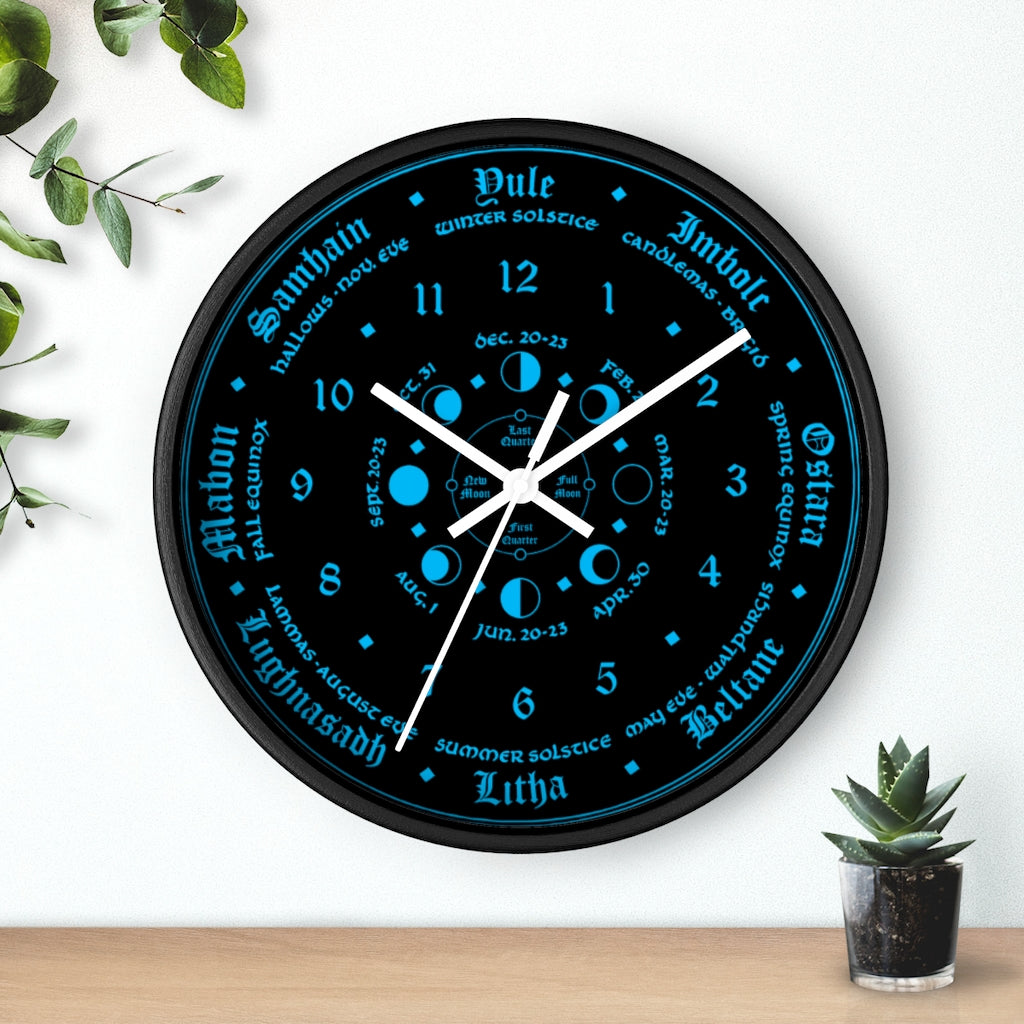 Wall clock -  Wicca Pagan Celtic Triquetra. Ice blue.
