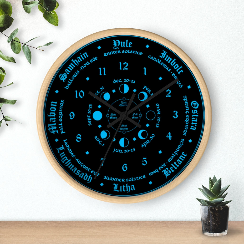Wall clock -  Wicca Pagan Celtic Triquetra. Ice blue.