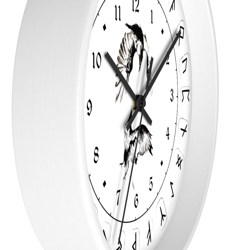Wall clock - Ravens Play - Runes. Norse Viking clock