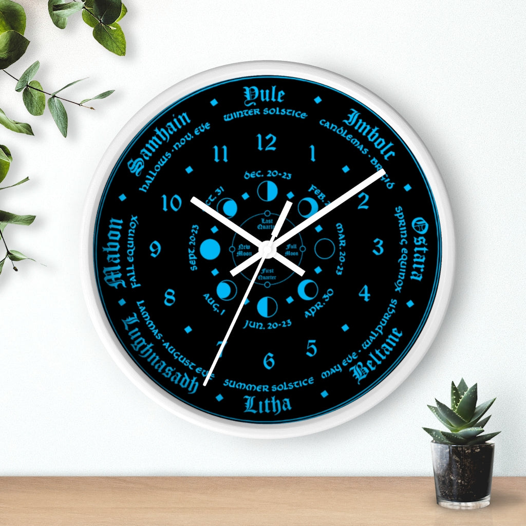 Wall clock -  Wicca Pagan Celtic Triquetra. Ice blue.
