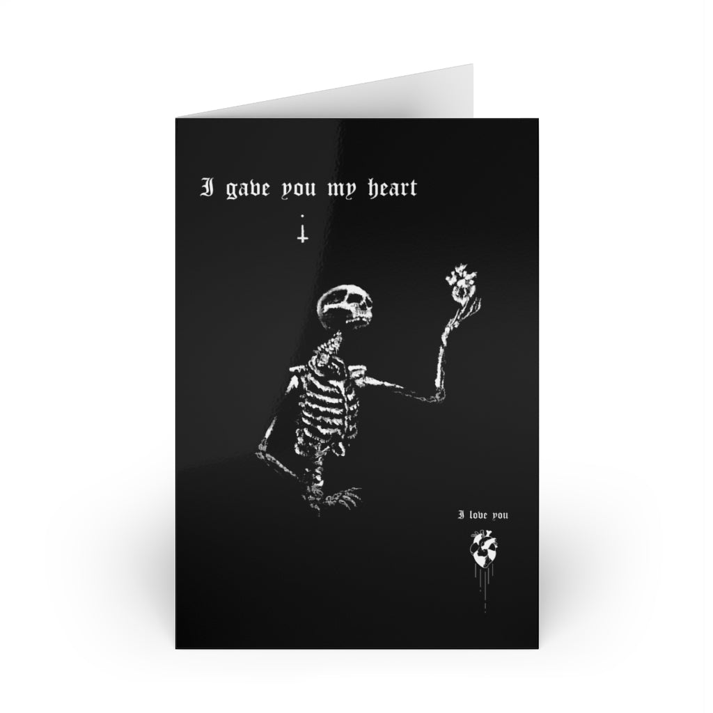 I gave you my heart. Greeting Cards (1 or 10-pcs). Black version. I love you. Anniversary, Christmas, Birthday card