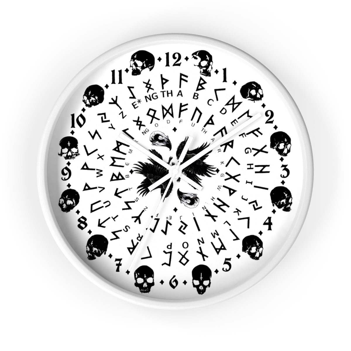 Huginn and Muninn. Odin Wall clock - Pagan, Rune and moon cycle clock. witchcraft. Black version.