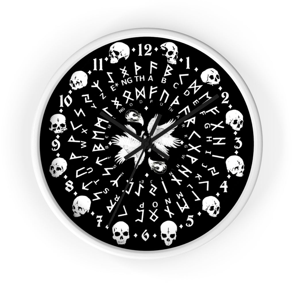Huginn and Muninn. Odin Wall clock - Pagan, Rune and skull clock. Witchcraft and Viking style. Black version.