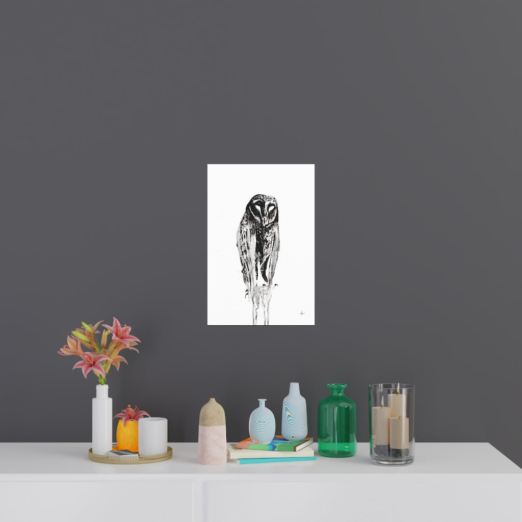Silent Owl - Fine Art Posters. Wall art. Painting. Artwork - Black version