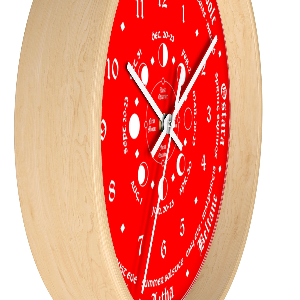 Wall clock -  Wicca Pagan Celtic Triquetra. Ravens blood red.