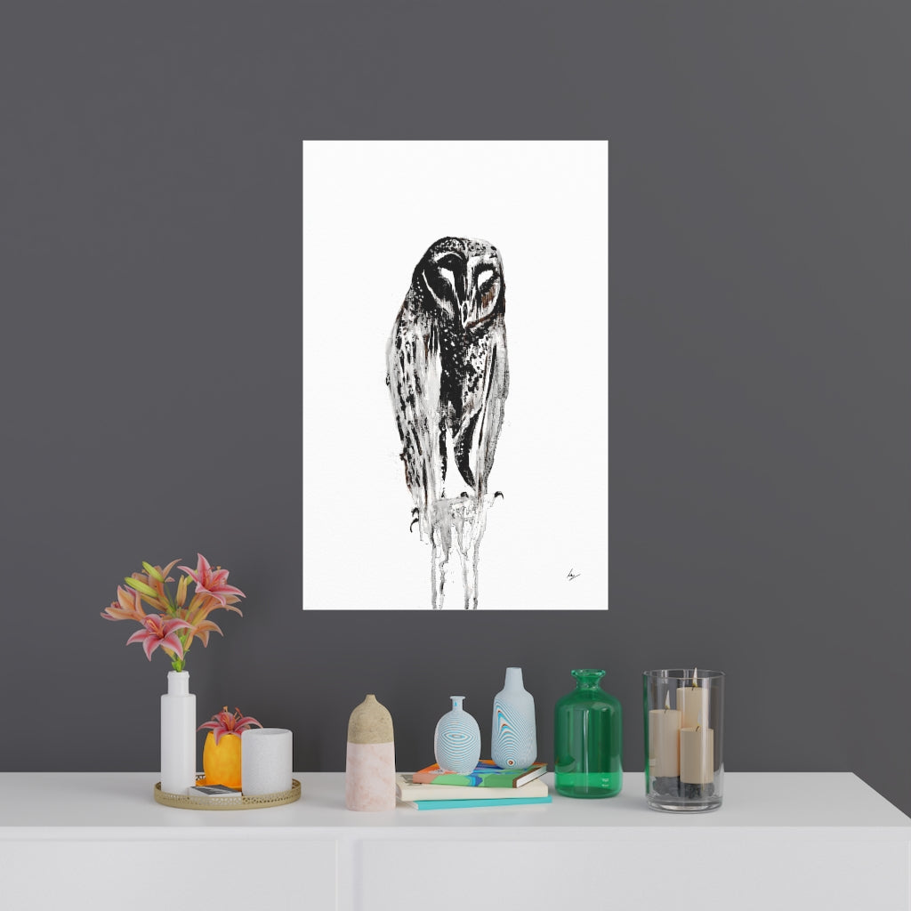 Silent Owl - Fine Art Posters. Wall art. Painting. Artwork - Black version