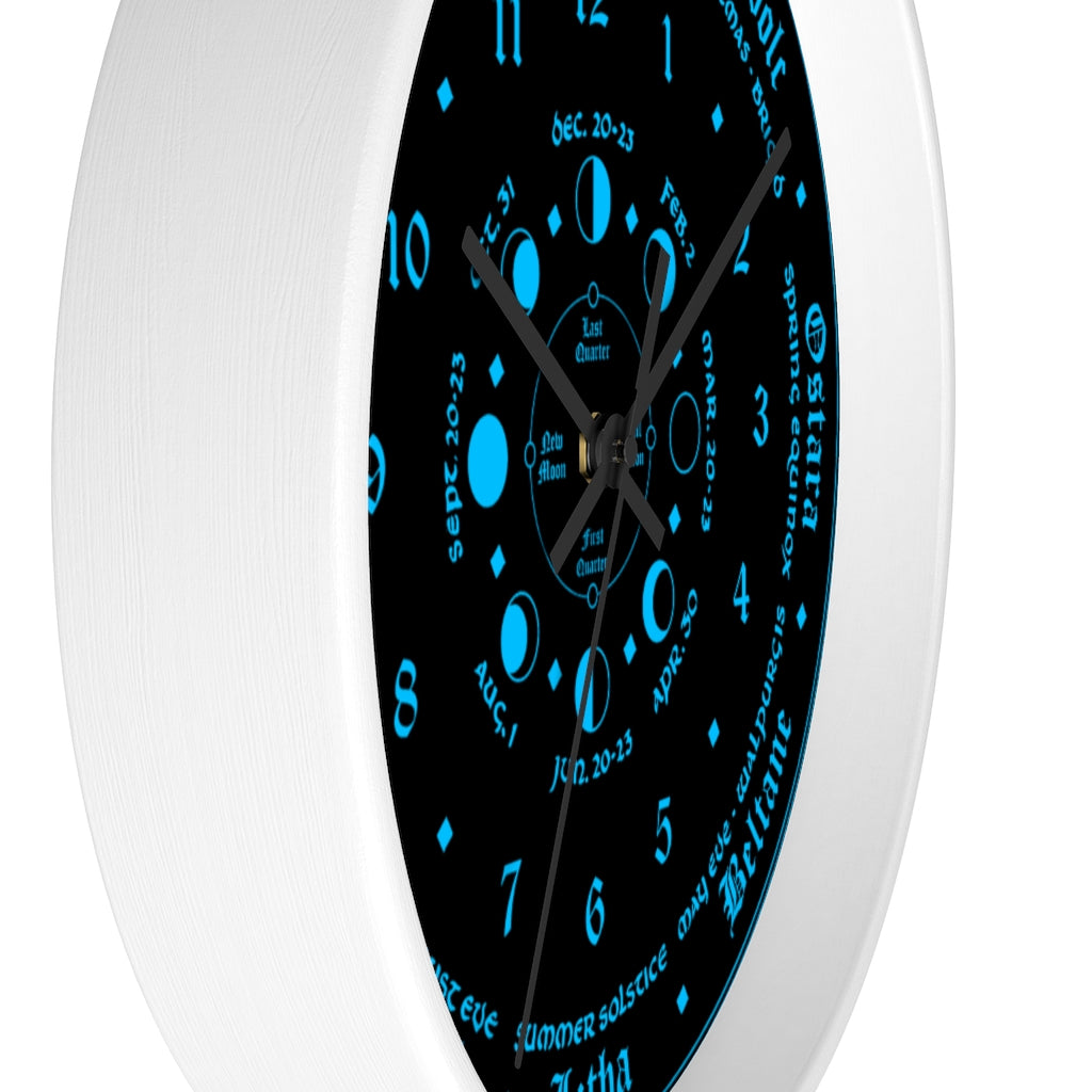 Wall clock -  Wicca Pagan Celtic Triquetra. Ice blue.