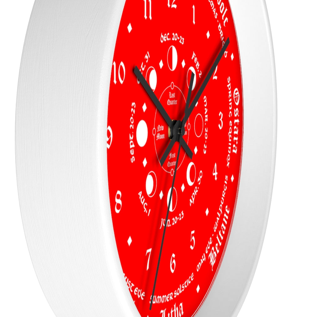 Wall clock -  Wicca Pagan Celtic Triquetra. Ravens blood red.