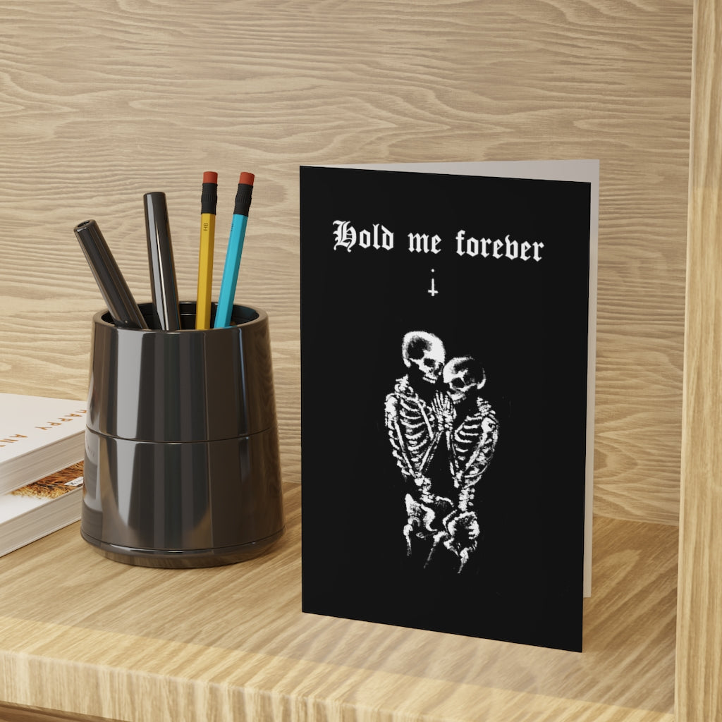 Hold me forever. Valentines. Greeting Cards (1 or 10-pcs). Black version. I love you. Anniversary, Christmas, Birthday card