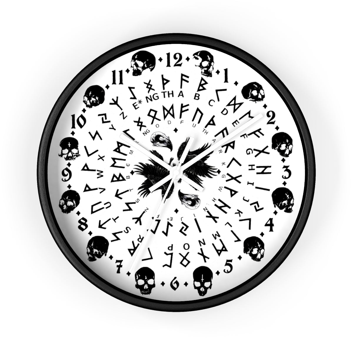Huginn and Muninn. Odin Wall clock - Pagan, Rune and moon cycle clock. witchcraft. Black version.