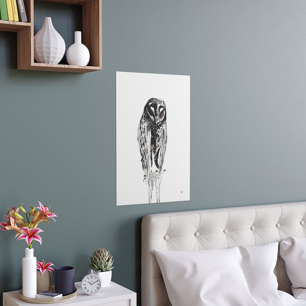 Silent Owl - Fine Art Posters. Wall art. Painting. Artwork - Black version