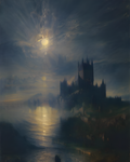Oil Painting. Castle clair de lune VI. Landscape Art. Art print. original artwork. Gothic Home décor. Digital art.