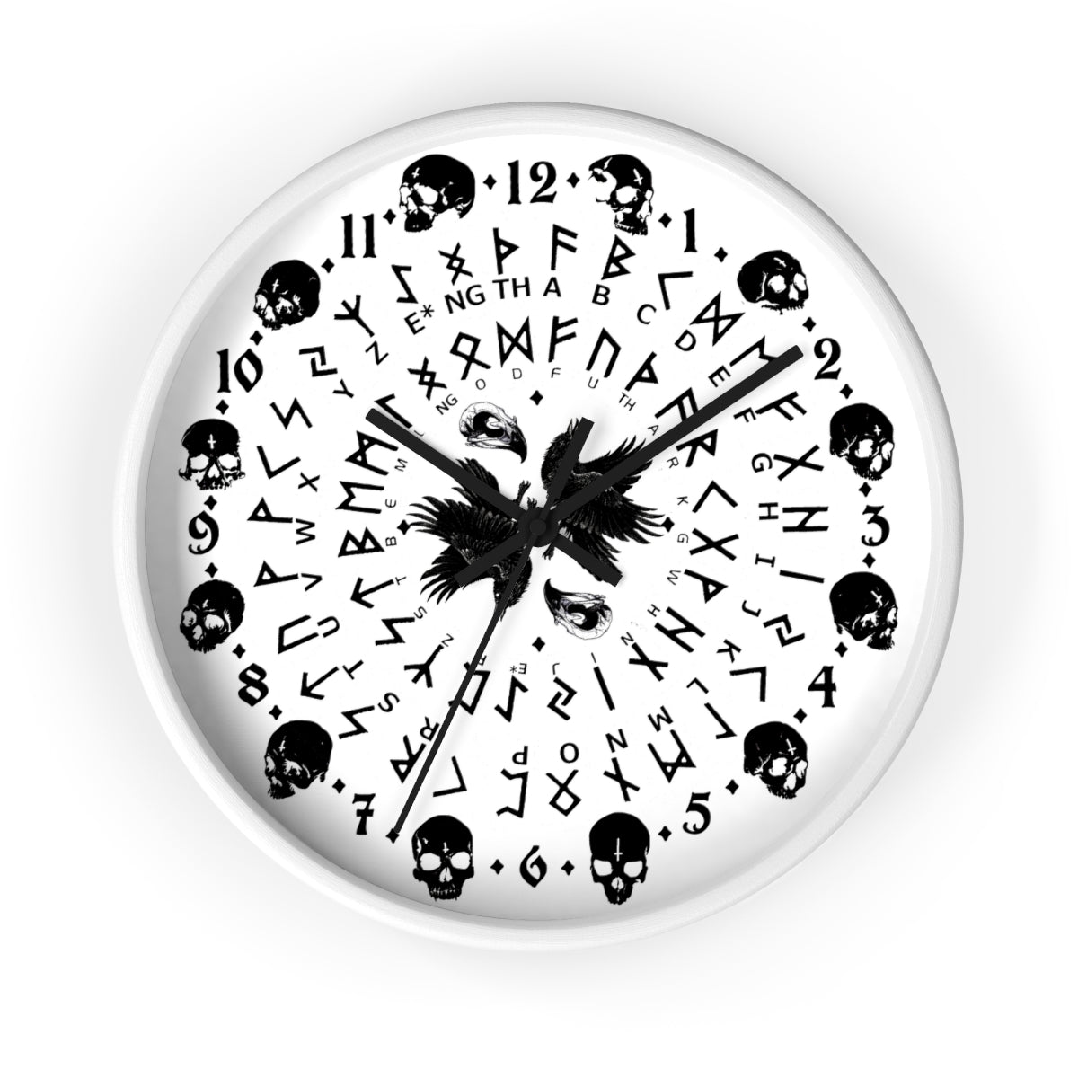 Huginn and Muninn. Odin Wall clock - Pagan, Rune and moon cycle clock. witchcraft. Black version.