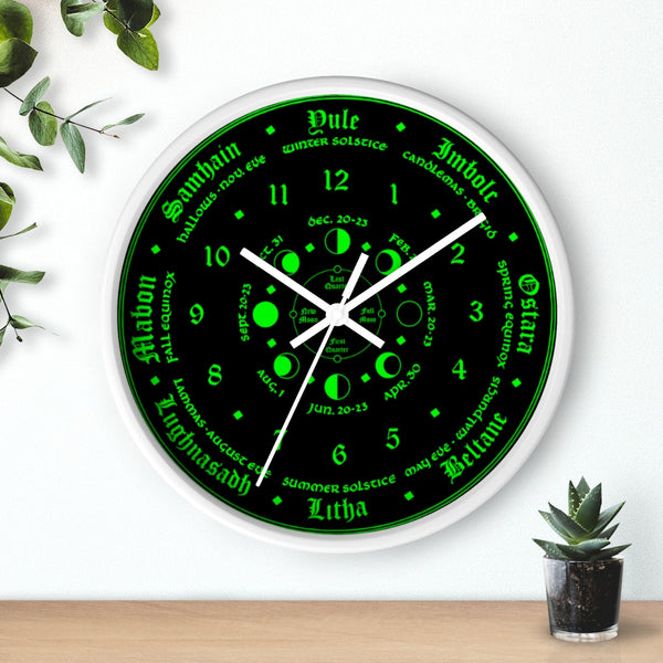 Wall clock -  Wicca Pagan Celtic Triquetra. witchy green.
