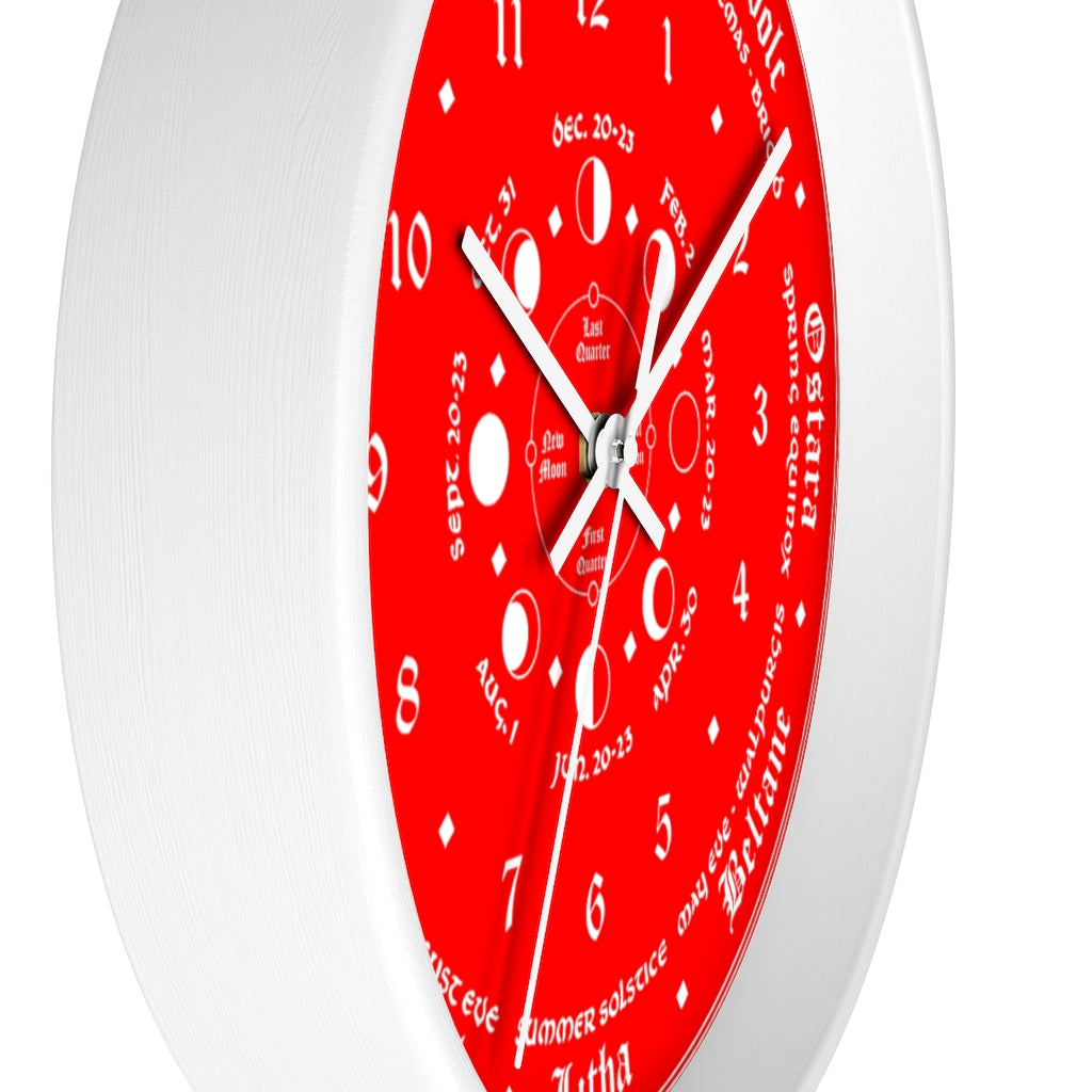 Wall clock -  Wicca Pagan Celtic Triquetra. Ravens blood red.